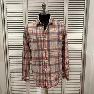 GAP Men's Pink, Blue & White Plaid Linen Button down - Large
